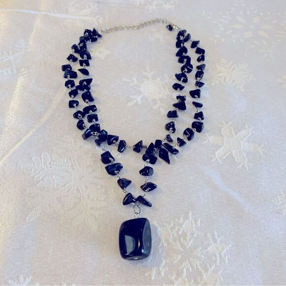 Onyx Necklace 2 Strand on Gold Tone Chain 18” Gorgeous - Picture 1 of 7